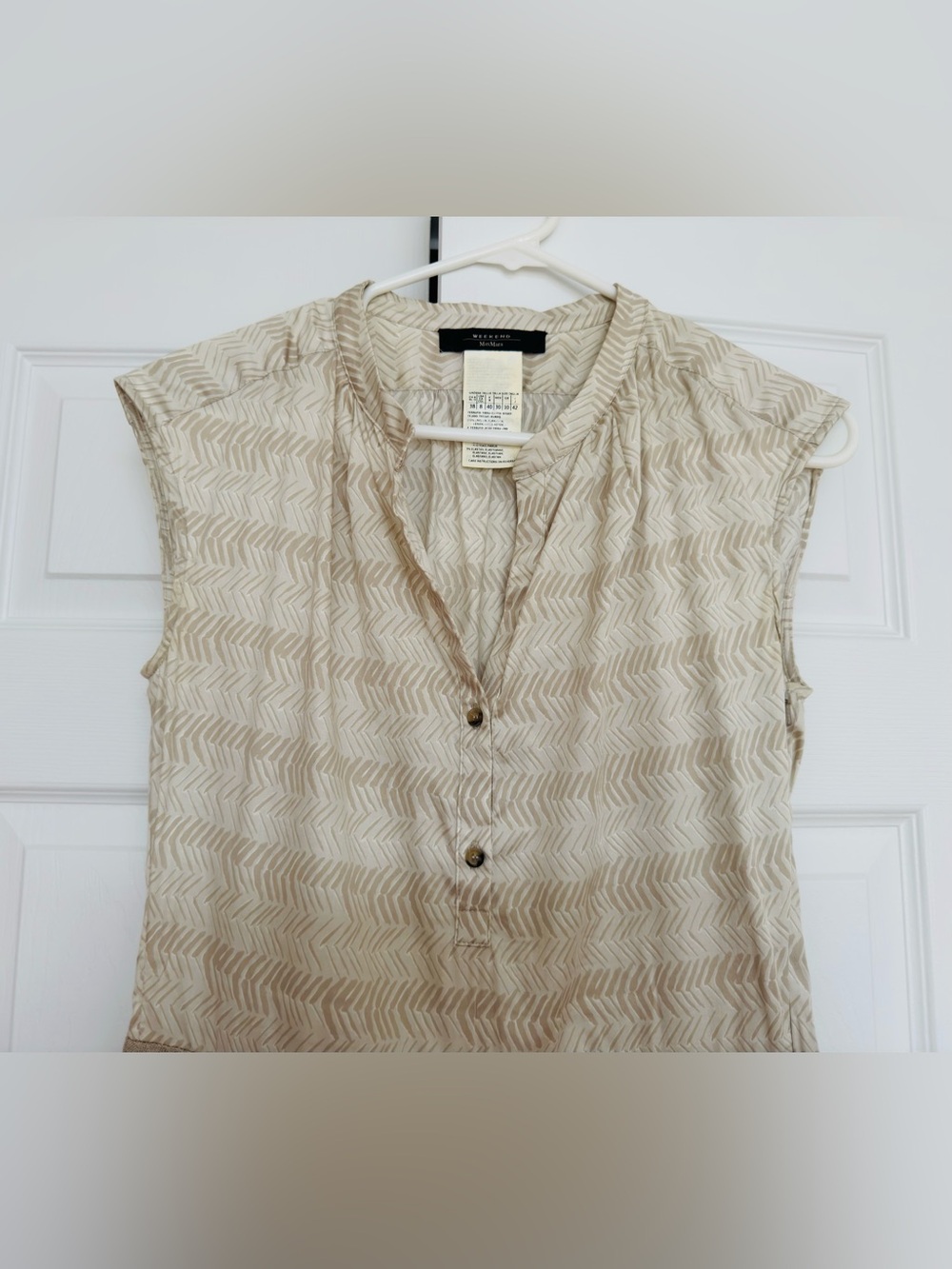 Weekend Max Mara Linen Dress Neutral Two-Tone Sleeveless Summer Size 8 - Picture 2 of 5